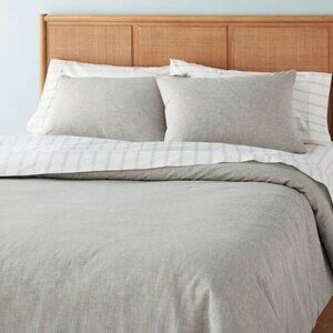 3pc King Linen Blend Duvet Set Jet Gray - Hearth & Gray